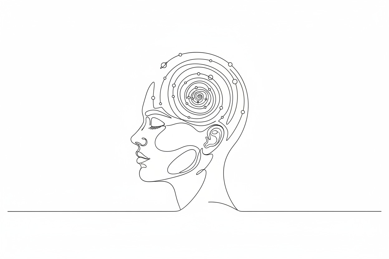 sade tek çizgili ilüstrasyon. mikrokozmik yörünge meditasyonu temalı